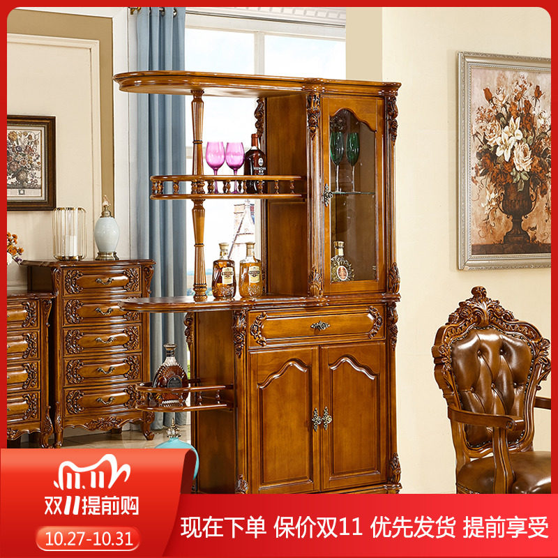香格里拉欧式间厅柜实木橡木雕花玄关柜屏风实木酒柜隔断归门厅柜