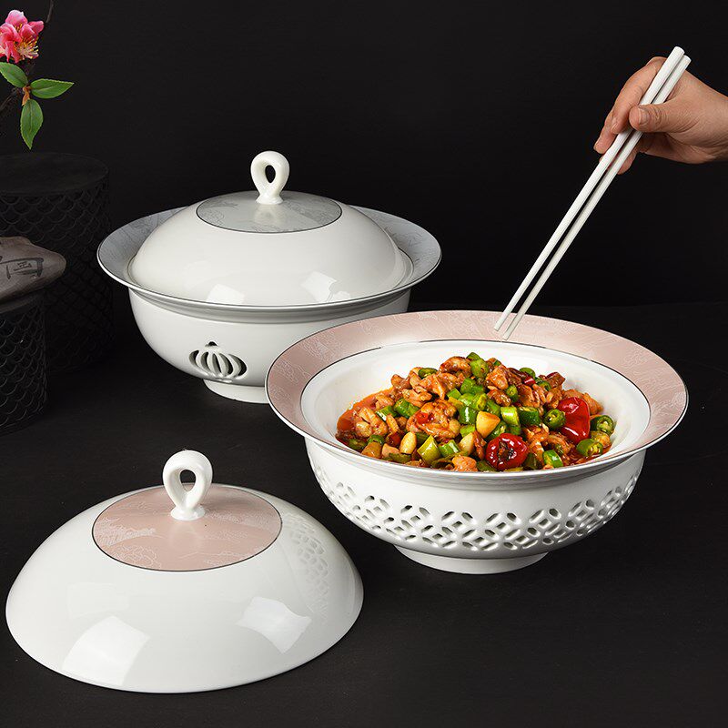 星级酒店陶瓷蜡烛保温明炉会所精致带盖加热餐具特色干锅暖菜盘子