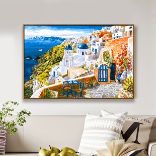 数画大师diy数字油画填充 手工填色画 涂色画画油彩画 圣托里尼海