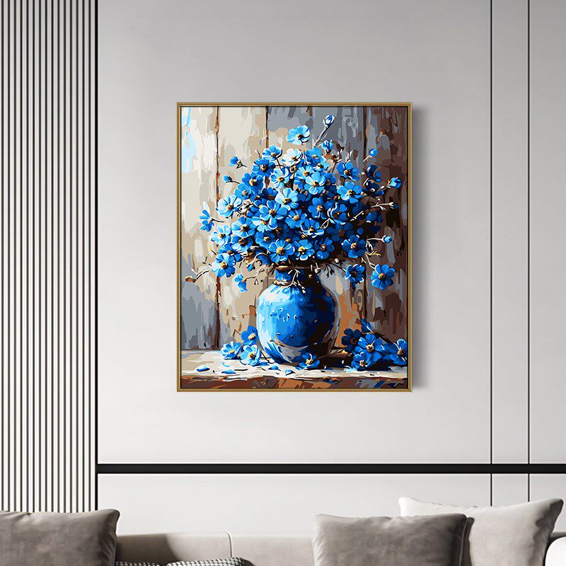 黑白画映 数字油画diy手绘填充手工填色古韵蓝馨油彩画减压装饰画