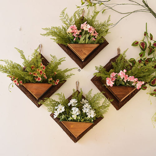 创意墙上花篮客厅 挂墙花篮室外装饰品壁挂式木质花篮挂墙