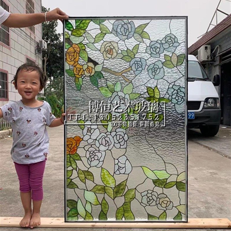 钢化艺术玻璃欧美蒂凡尼彩色玻璃隔断屏风入户玄关走廊教堂玻璃