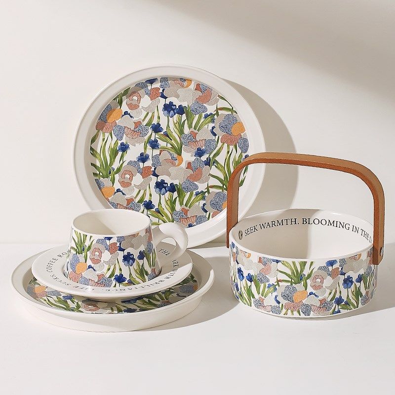 川岛屋鸢尾花餐盘高级感陶瓷西餐牛排盘家用碟子餐具早餐平盘菜盘,餐饮具,盘,淘宝优惠券,粉丝福利购,淘宝优惠卷