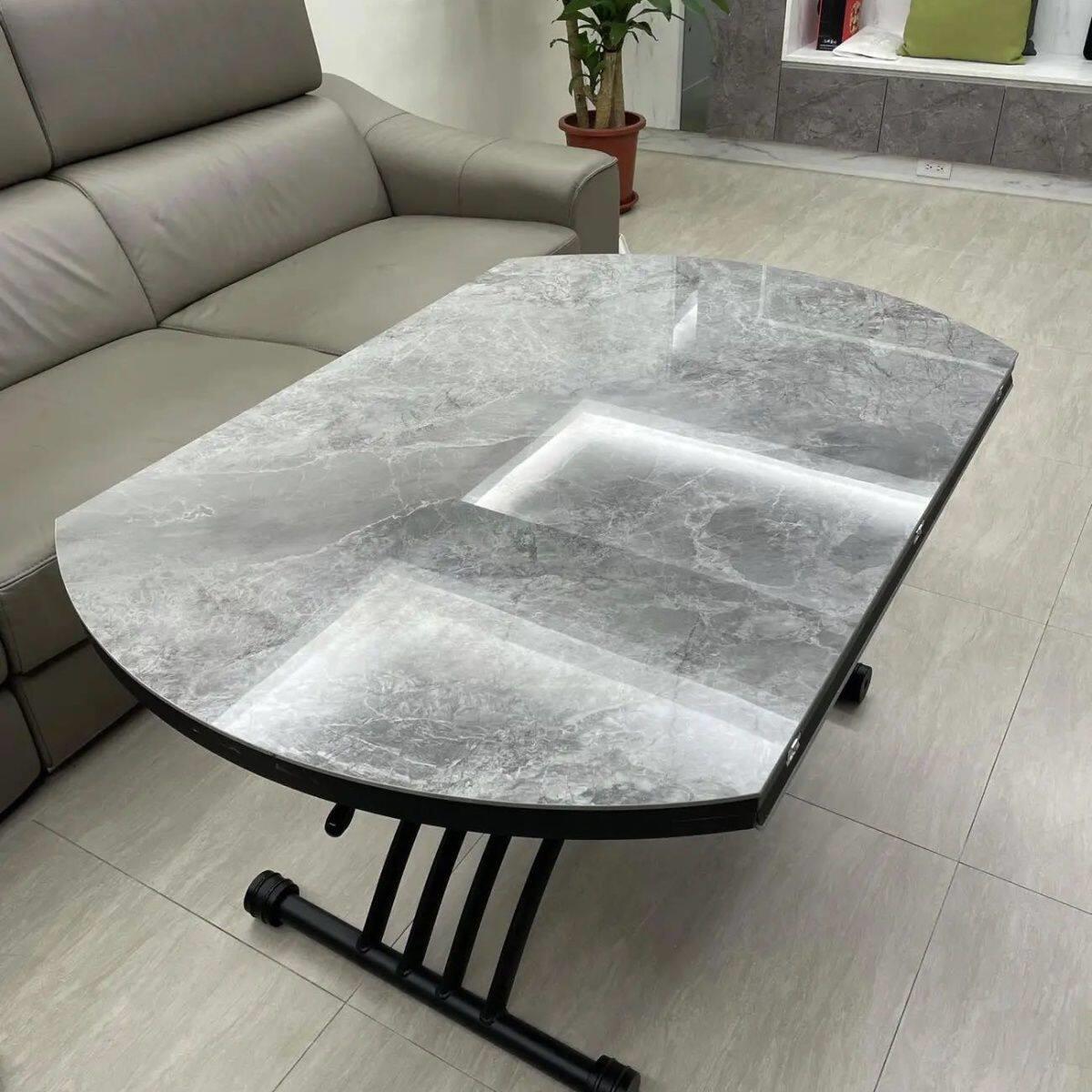 升降茶几多功能折叠客厅圆形岩板玻璃电磁炉茶几餐桌两用小户型
