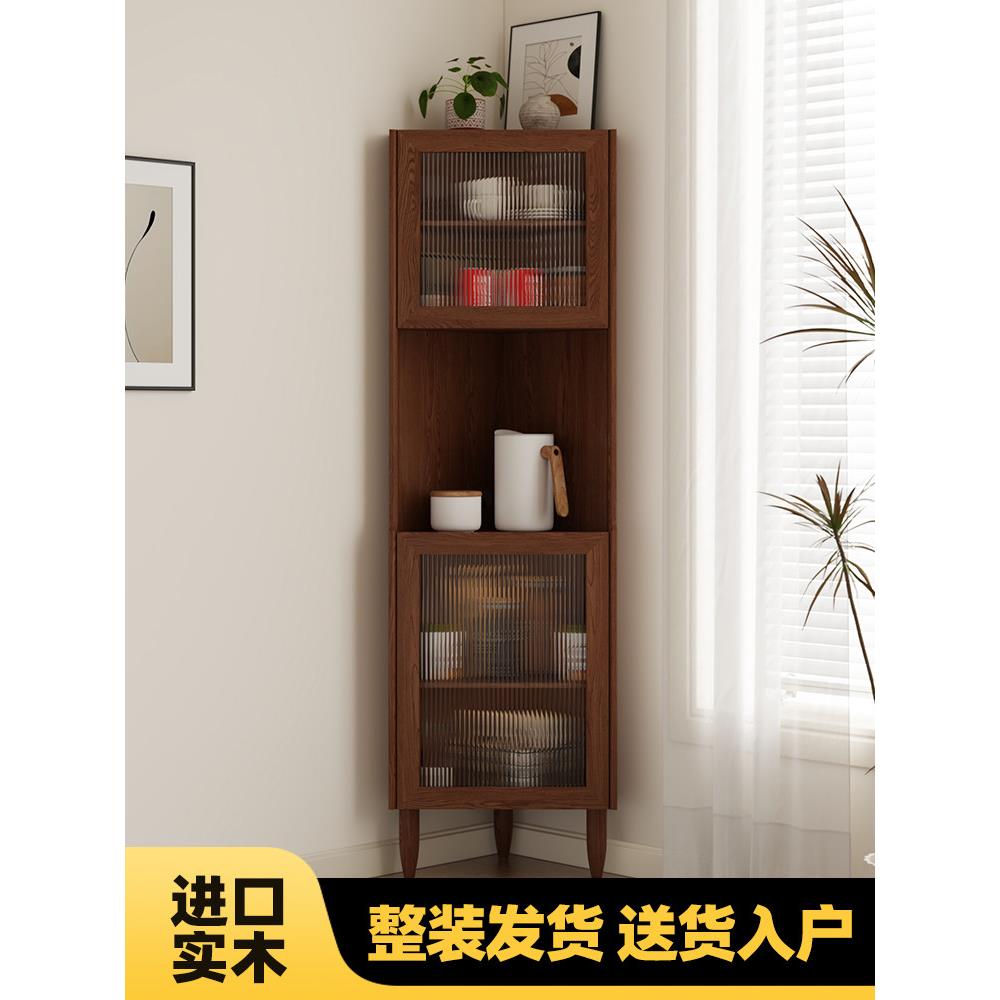 实木角柜厨房角落置物架靠墙边柜卧室转角收纳柜客厅三角形储物柜