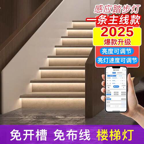 楼梯感应踏步灯免布线网红智能楼梯灯带别墅复式自建房地脚台阶灯