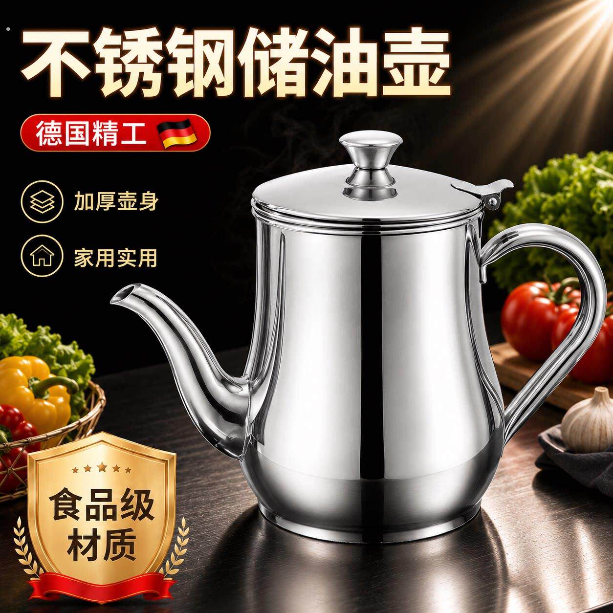 【特厚油壶】不锈钢油壶防漏滤渣储油罐倒油壶安士壶家用厨房餐厅