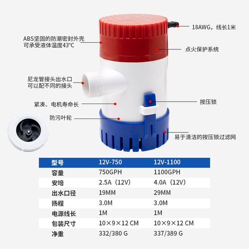 手动船用舱底泵房车抽水泵游泳池排水泵游艇快艇直流低水位潜水泵