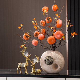 喜庆石榴花瓶摆件多子多福客厅高档工艺鹿装饰品乔迁新居实用礼物