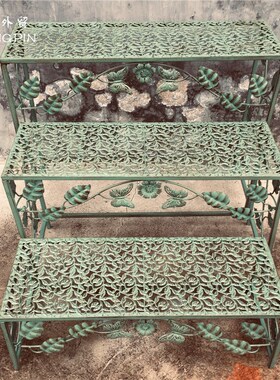 SHANGPIN欧式铁艺复古做旧蝴蝶小鸟楼梯花架室外阳台置物抬高收纳