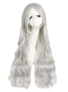 cos假发女长卷发齐斜刘海万用80cm浅灰色Lolita大波浪动漫全头套