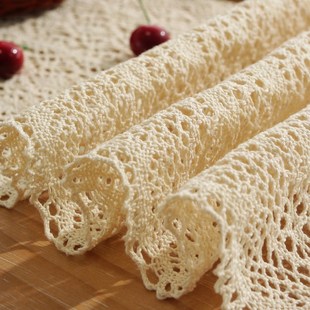加宽针织镂空钩针田园风流苏桌旗米色蕾丝餐边五斗柜茶几装饰布