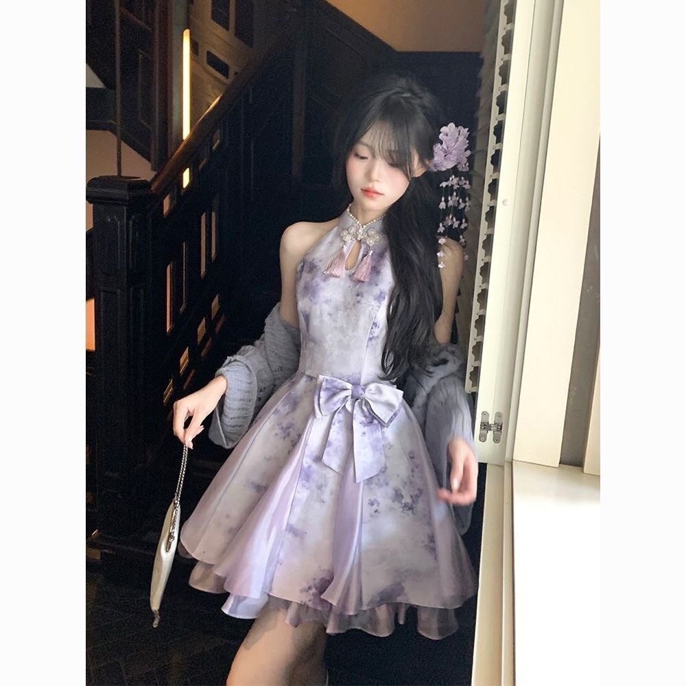 2026夏季新款新中式国风印花旗袍裙小个子女装气质氛围感套装短裙