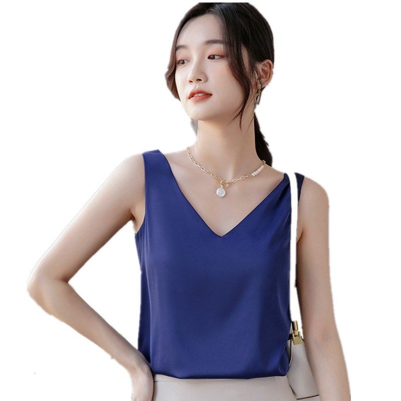 丝滑吊带背心女内搭时尚缎面夏季遮肚子配西装V领大码宽松上衣女