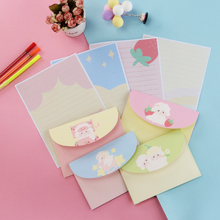文雯文具可爱卡通小羊咩咩加厚信封信纸套装校庆活动信笺稿纸包邮