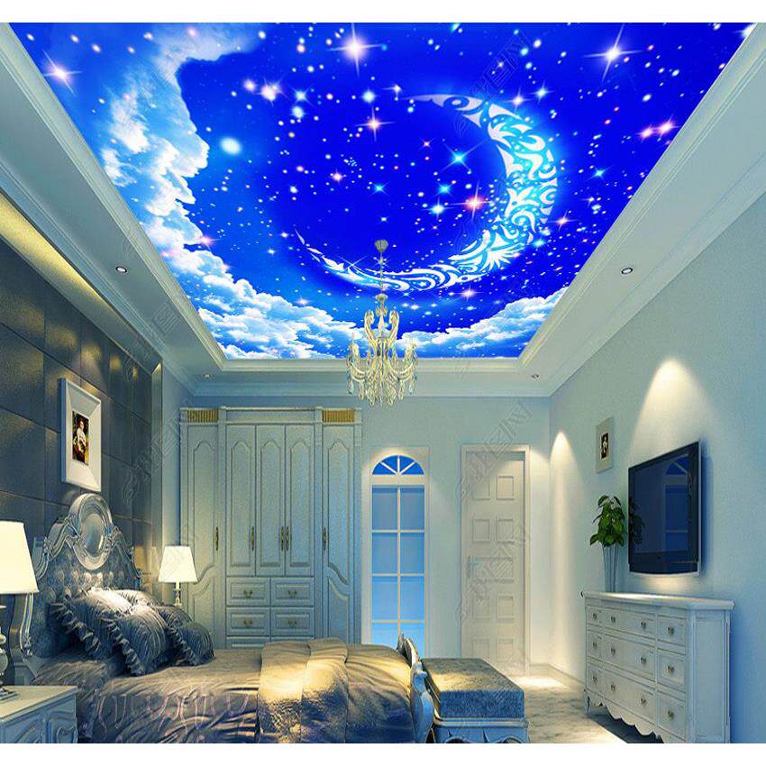 8d立体壁画个性墙贴画贴纸蓝天白云星辰天花板吊顶墙壁纸自粘墙纸