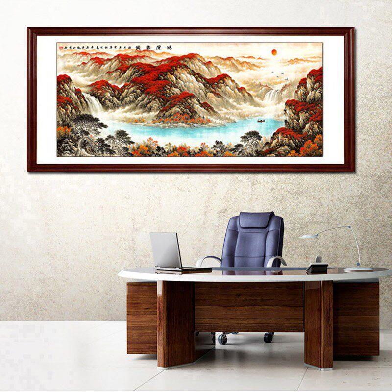 山水画字画办公室装饰画鸿运当头客厅国画客厅旭日东升挂画送礼