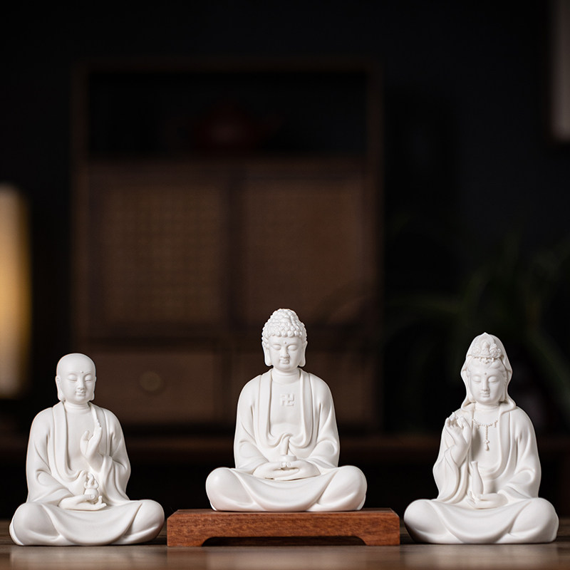 陶瓷佛像释迦牟尼佛地藏王观音婆娑三圣像新中式禅意家居桌面摆件