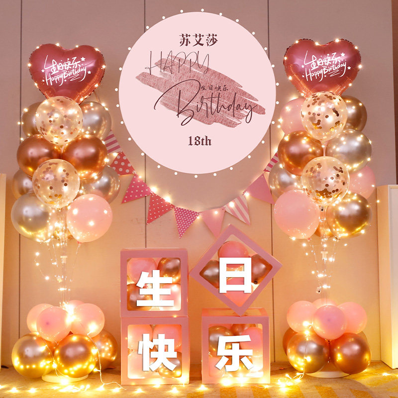 成人18岁周岁气球生日装饰场景布置男童高级感女孩背景墙海报男孩