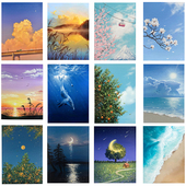 简单入门丙烯画油画片画室美术水粉手绘风景画色彩基础临摹卡片