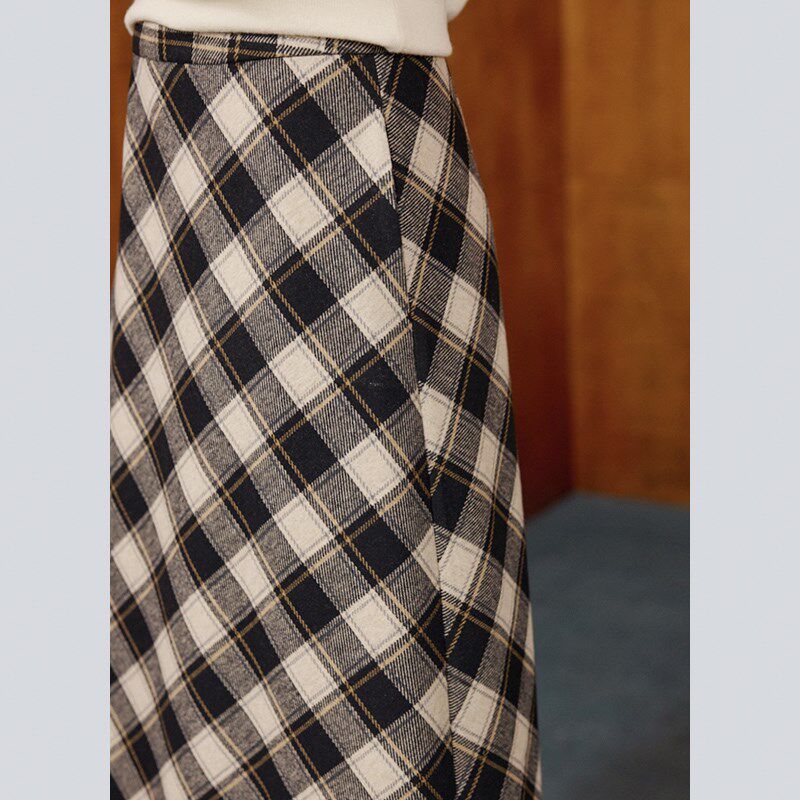 奈格薇儿小个子格子半身裙女2024新款秋冬高腰显瘦复古休闲a字裙