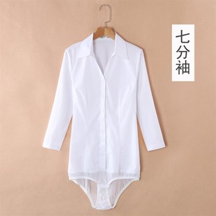 轻奢 弹力V领白衬衫连体职业装女打底衫新款面试公务员工装长袖