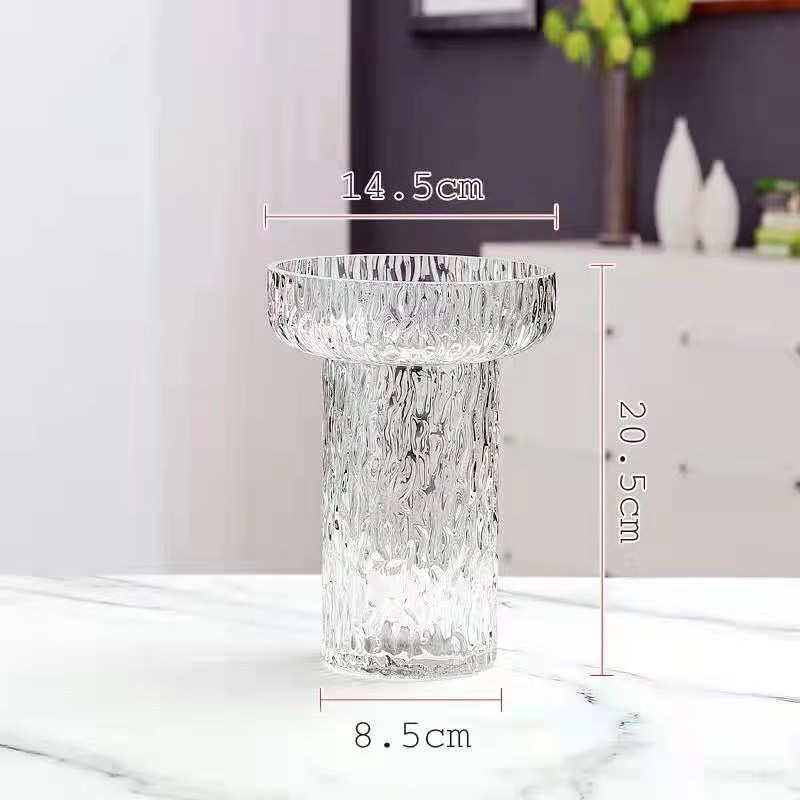 透明玻璃花瓶极冻冰纹直筒宽口餐桌客厅装饰玻璃工艺品瓶