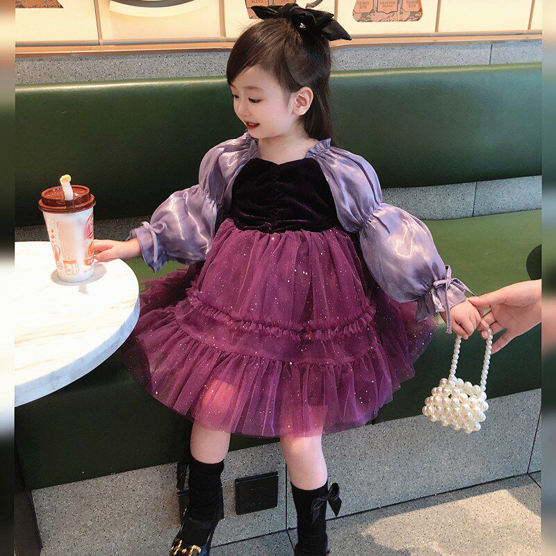 女童感公主裙2024新款秋冬加绒连衣裙洋气女宝宝生日礼服裙子