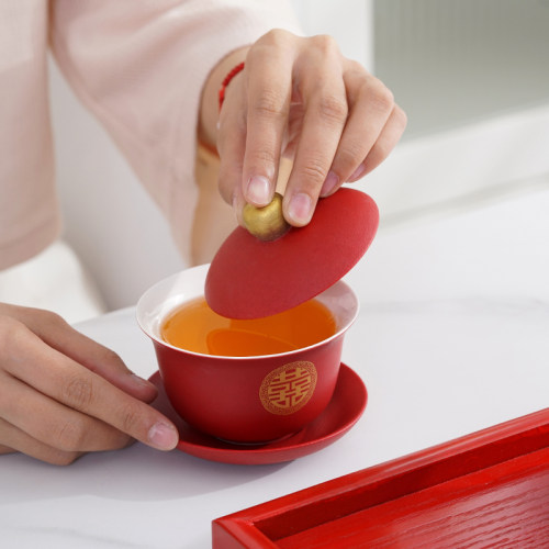 仲夏知己结婚敬茶杯套装一对红色改口敬酒杯女方婚礼陪嫁用品大全