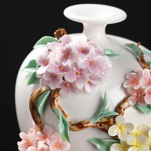 中式手工陶瓷花花瓶摆件客厅插花博古架瓷器高级感艺术装饰工艺品