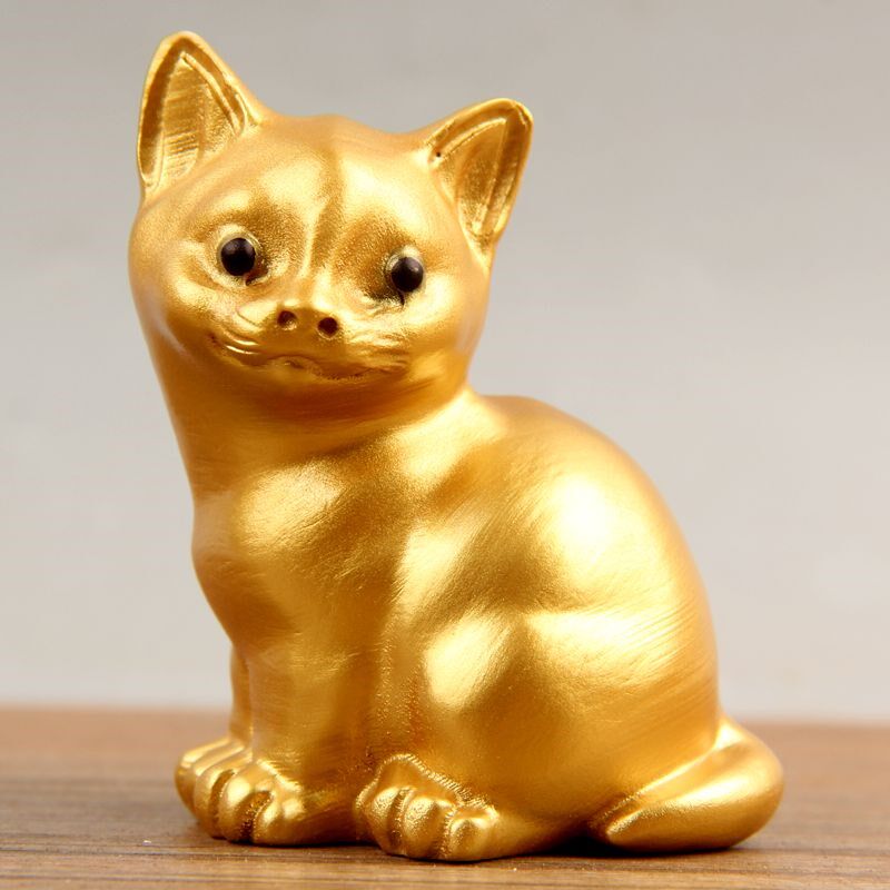 东阳木雕实木桃木小猫木质紫黑红金绿色招财猫工艺品中式可爱摆件