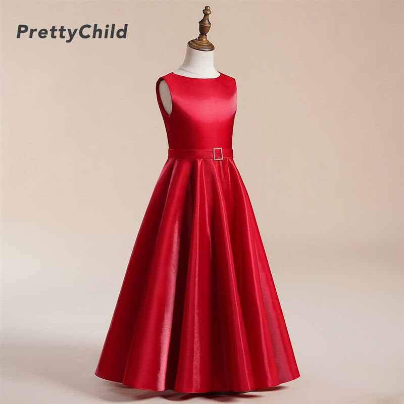 女童小提琴演出服中大童钢琴演奏比赛红色生日公主裙主持演讲礼服