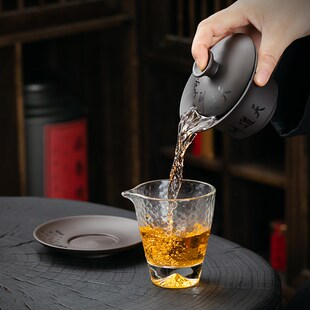 紫砂盖碗天道酬勤三才茶碗功夫茶具泡茶器防烫复古雕刻家用大茶杯