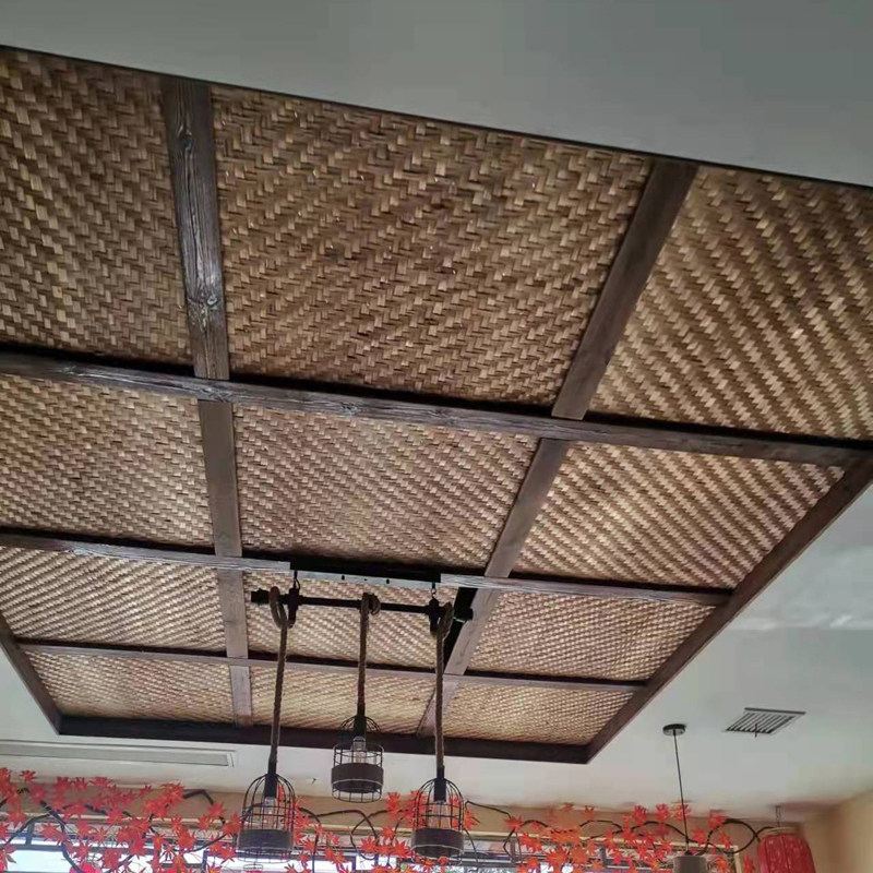 碳化竹席吊顶装修手工席子吊顶墙面工程装饰用竹篾席竹编复古竹席