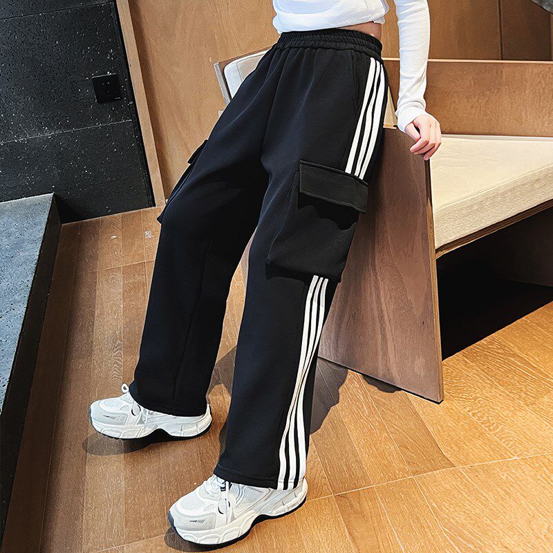 女童裤子春秋款女大童阔腿裤夏季2024新款大童工装直筒休闲裤12岁