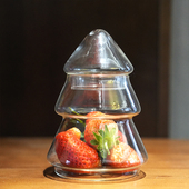 饰家居软装 创意玻璃圣诞树储物罐糖果罐带盖欧式 收纳装 甜品台摆件