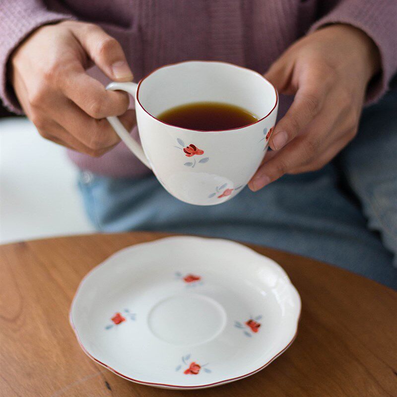 手绘南法风情 中古风法式骨瓷花边咖啡杯碟下午茶红茶陶瓷杯子