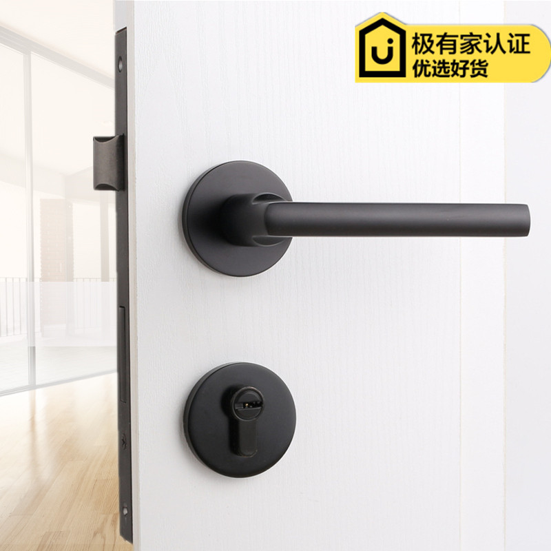 美式黑色太空铝门锁通用型简约房门锁室内实木门分体锁具静音门锁