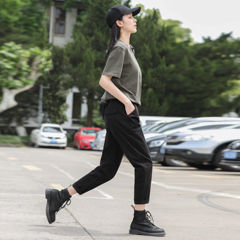 黑色裤子女2024新款工装裤女夏季薄款小个子直筒休闲哈伦烟管锥形