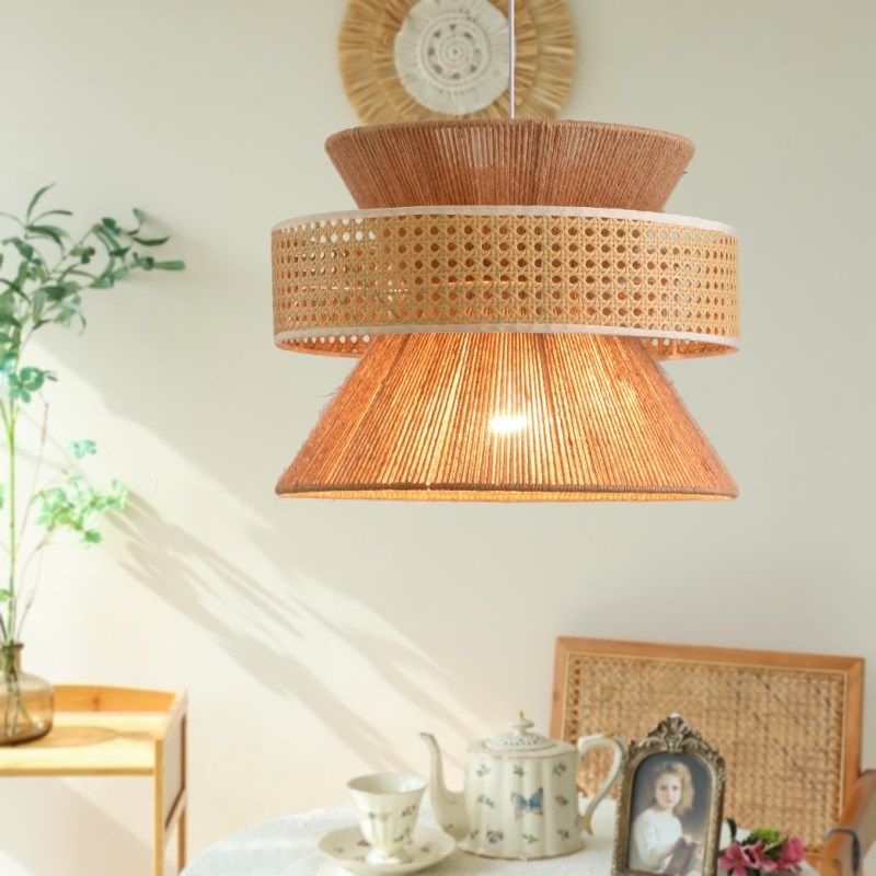 日式侘寂风麻绳吊灯田园风藤编餐厅中古民宿卧室禅意茶室复古灯具,家装灯饰光源,餐厅吊灯,淘宝优惠券,粉丝福利购,淘宝优惠卷