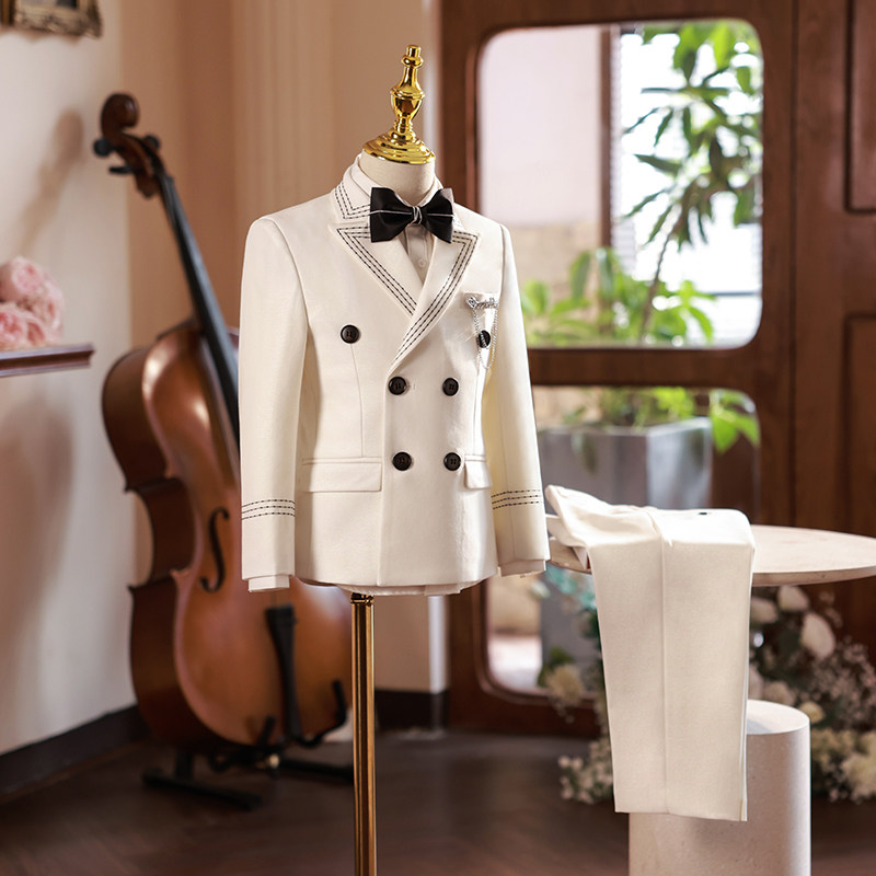 儿童西装套装男童礼服花童男孩白色小少爷西服主持人钢琴演出服秋