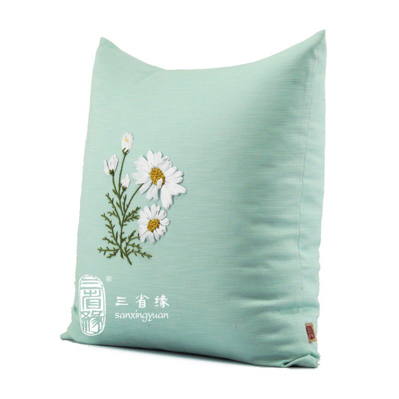 雏菊手工丝带绣抱枕艺术靠垫沙发大靠背套午睡枕靠包套送枕芯包邮