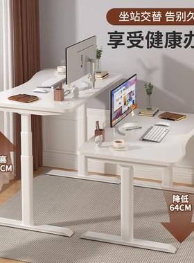爱美卓电动升降书桌电脑桌家用台式办公桌简约白色网红桌子TX2