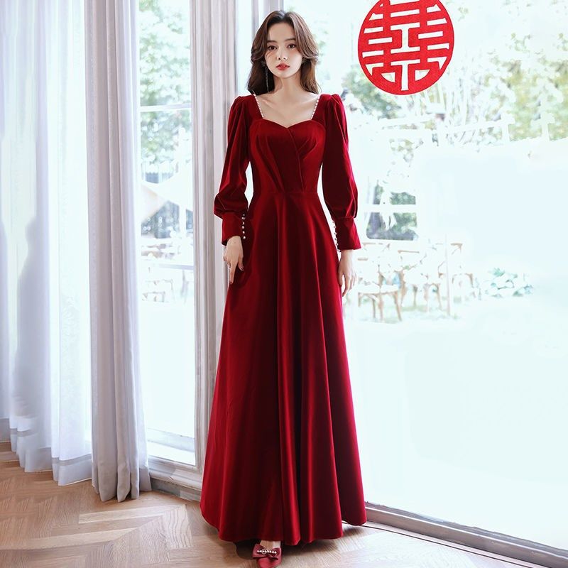 敬酒服新娘2024春秋季新款订婚回门礼服平时可穿气质酒红色连衣裙,女装/女士精品,礼服/晚装,淘宝优惠券,粉丝福利购,淘宝优惠卷