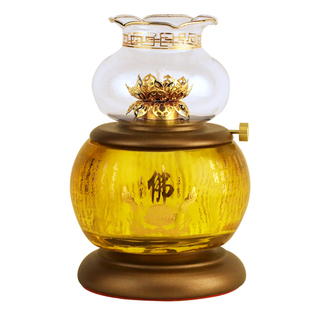 水晶莲花酥油灯液体防风 佛前心经供灯 加厚耐高温家用长明灯灯盏