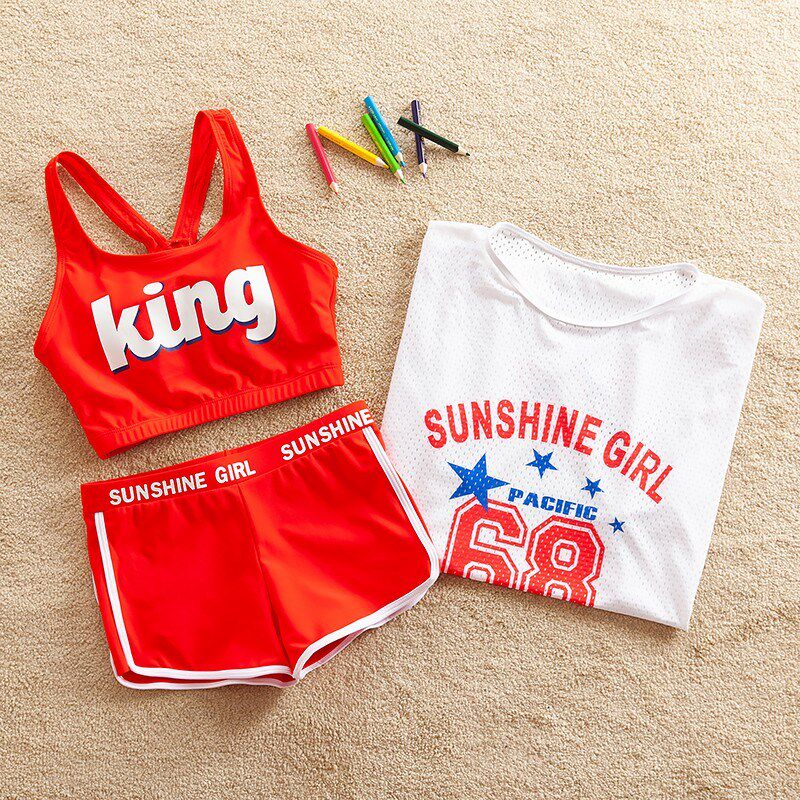 女童泳衣分体三件套12中大童平角游泳衣学生2023儿童泳装女孩15岁