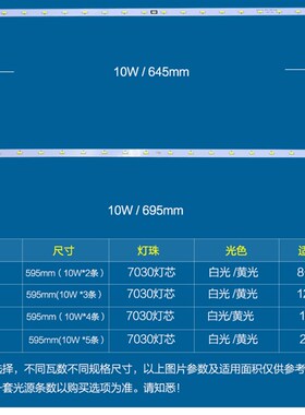 led灯条595mm客厅灯长条形灯板695mm三色变光水晶灯光源灯片贴片