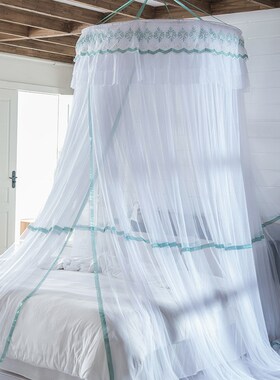 新款免安装吊顶蚊帐1.8m床家用蒙古包圆顶公主风1.5米灰色帐纱