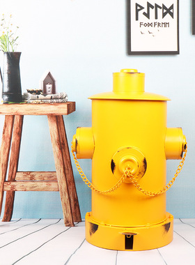 复古铁艺消防栓垃圾桶家用客厅创意酒吧脚踏式收纳桶落地装饰摆设