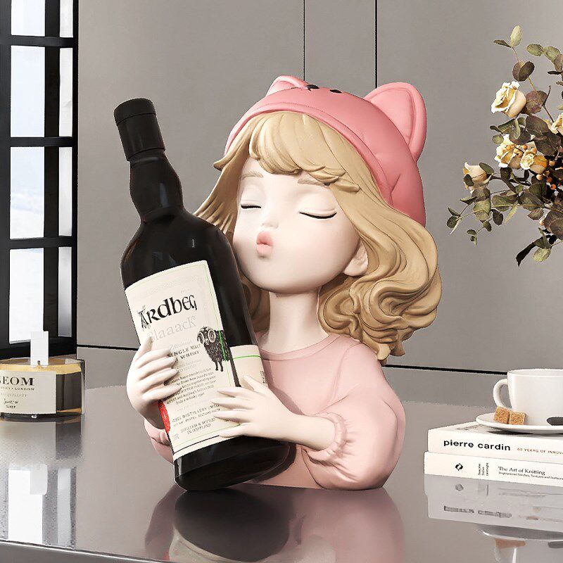 奶油风女孩红酒架摆件酒柜装饰品客厅餐边柜酒托玄关摆设乔迁礼物